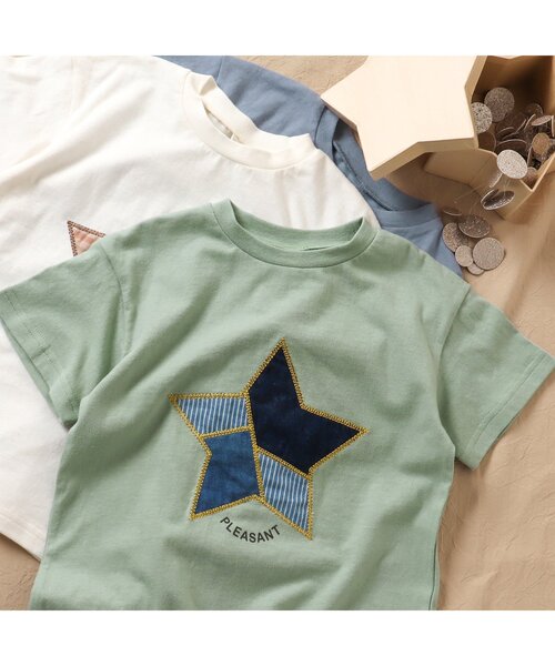 BREEZE by yumi.（ブリーズバイユミ）の「WEB限定 パッチワークTシャツ【BREEZE by yumi】（Tシャツ/カットソー・キッズ・オフホワイト/サックスブルー/ミント・90/100/110/120/80/130/140）」の14枚目の写真