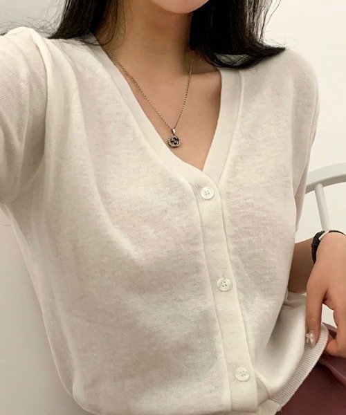 SONA（ソナ）の「[BELLIDE MADE] Vネックショートスリーブカーディガン（カーディガン/ボレロ・レディース・ピンク/カーキ/スカイブルー/アイボリー/グレー・FREE）」の17枚目の写真