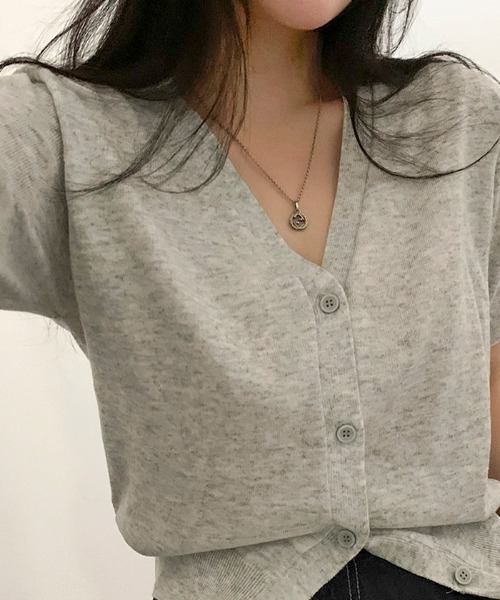 SONA（ソナ）の「[BELLIDE MADE] Vネックショートスリーブカーディガン（カーディガン/ボレロ・レディース・ピンク/カーキ/スカイブルー/アイボリー/グレー・FREE）」の11枚目の写真