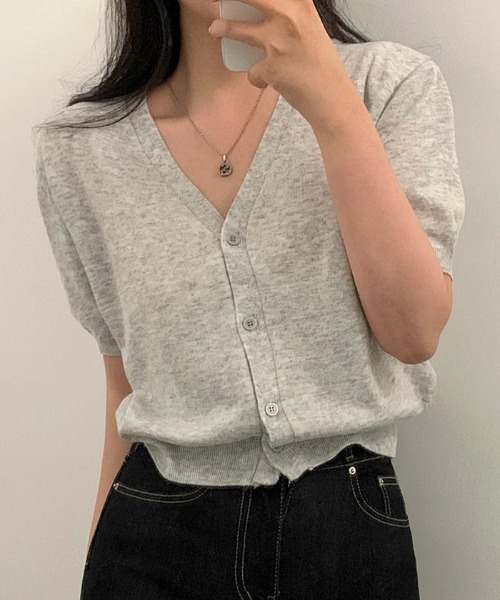 SONA（ソナ）の「[BELLIDE MADE] Vネックショートスリーブカーディガン（カーディガン/ボレロ・レディース・ピンク/カーキ/スカイブルー/アイボリー/グレー・FREE）」の22枚目の写真