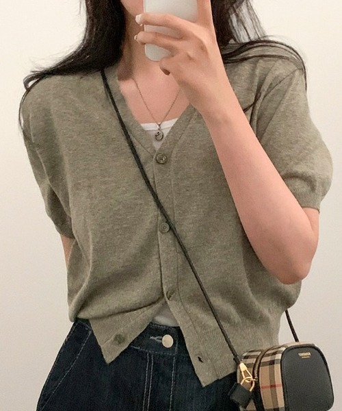 SONA（ソナ）の「[BELLIDE MADE] Vネックショートスリーブカーディガン（カーディガン/ボレロ・レディース・ピンク/カーキ/スカイブルー/アイボリー/グレー・FREE）」の20枚目の写真