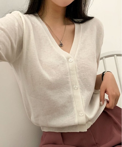 SONA（ソナ）の「[BELLIDE MADE] Vネックショートスリーブカーディガン（カーディガン/ボレロ・レディース・ピンク/カーキ/スカイブルー/アイボリー/グレー・FREE）」の19枚目の写真