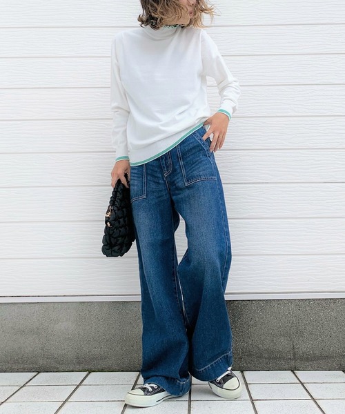 Q（キュー）の「衿フリルハイネックニット（ニット/セーター・レディース・ネイビー/アイボリー・MEDIUM）」の15枚目の写真