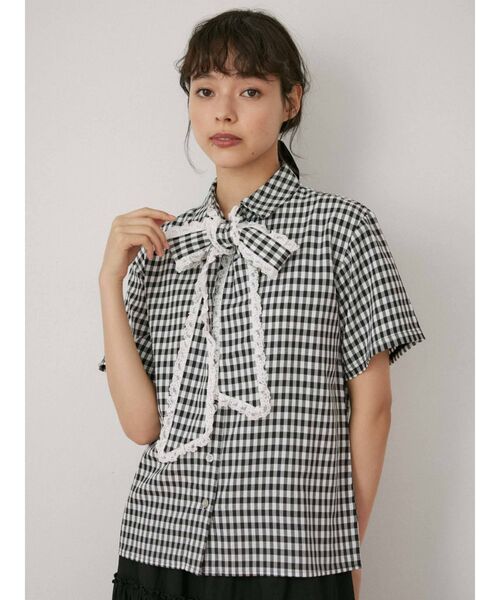 merry jenny（メリージェニー）の「ギンガムフリルボウタイブラウス（シャツ/ブラウス・レディース・ブラック/グリーン/ピンク・FREE）」の2枚目の写真