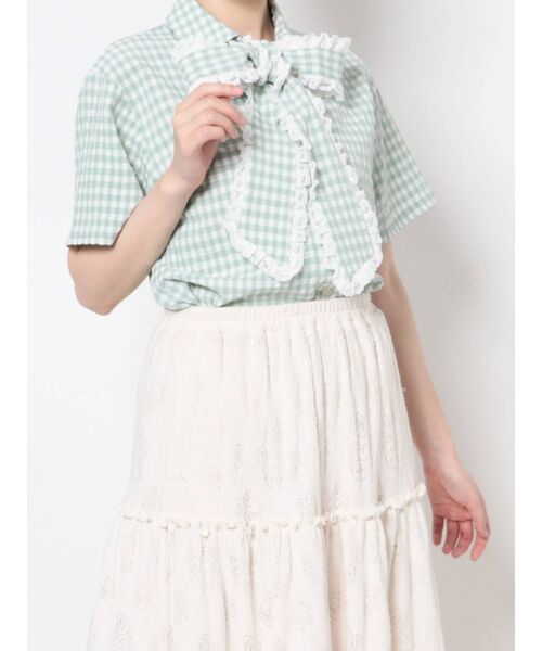 merry jenny（メリージェニー）の「ギンガムフリルボウタイブラウス（シャツ/ブラウス・レディース・ブラック/グリーン/ピンク・FREE）」の4枚目の写真