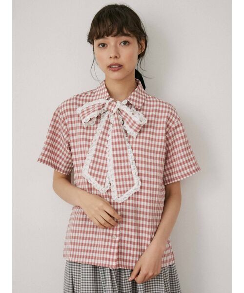 merry jenny（メリージェニー）の「ギンガムフリルボウタイブラウス（シャツ/ブラウス・レディース・ブラック/グリーン/ピンク・FREE）」の6枚目の写真