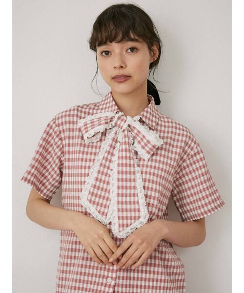 merry jenny（メリージェニー）の「ギンガムフリルボウタイブラウス（シャツ/ブラウス・レディース・ブラック/グリーン/ピンク・FREE）」の7枚目の写真