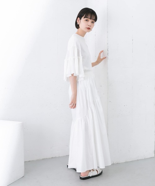 KBF（ケイビーエフ）の「ラウンドギャザーフレアスカート（スカート・レディース・ブラック/オフホワイト/カーキ・ONE）」の9枚目の写真