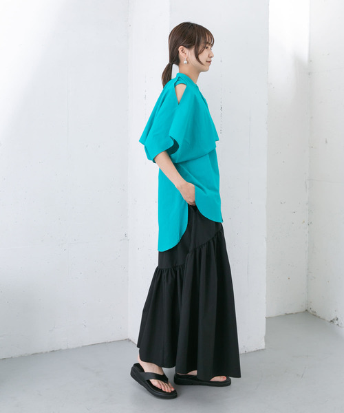 KBF（ケイビーエフ）の「ラウンドギャザーフレアスカート（スカート・レディース・ブラック/オフホワイト/カーキ・ONE）」の16枚目の写真