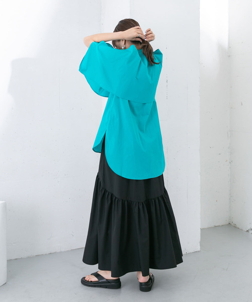 KBF（ケイビーエフ）の「ラウンドギャザーフレアスカート（スカート・レディース・ブラック/オフホワイト/カーキ・ONE）」の17枚目の写真