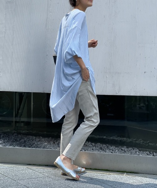 BEARDSLEY（ビアズリー）の「【低身長・背側ゴム・高身長にも3サイズ展開】リネンストレッチスリムタックパンツ（その他パンツ・レディース・ブラック/ベージュ・1/2/0）」の10枚目の写真