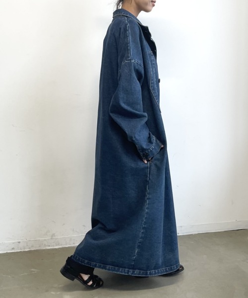 Libra Cue（リブラ キュー）の「ヴィンテージライクデニムオーバーロングコート（その他アウター・レディース・ブルー・FREE）」の10枚目の写真