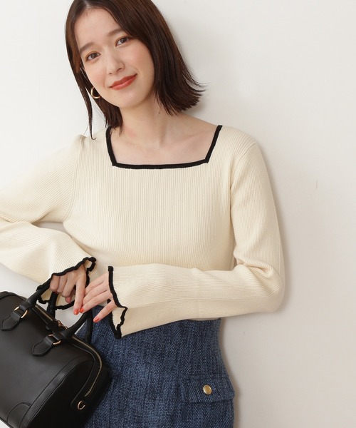 N.（N. Natural Beauty Basic）（エヌエヌナチュラルビューティーベーシック）の「◆スクエアネックフレアスリーブリブニット（ニット/セーター・レディース・ナチュラル/ネイビー/マスタード・MEDIUM）」の2枚目の写真