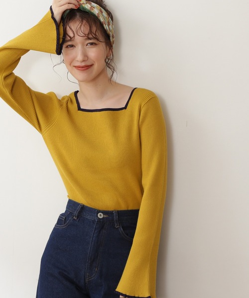 N.（N. Natural Beauty Basic）（エヌエヌナチュラルビューティーベーシック）の「◆スクエアネックフレアスリーブリブニット（ニット/セーター・レディース・ナチュラル/ネイビー/マスタード・MEDIUM）」の3枚目の写真