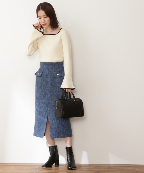 N.（N. Natural Beauty Basic）（エヌエヌナチュラルビューティーベーシック）の「◆スクエアネックフレアスリーブリブニット（ニット/セーター・レディース・ナチュラル/ネイビー/マスタード・MEDIUM）」の7枚目の写真