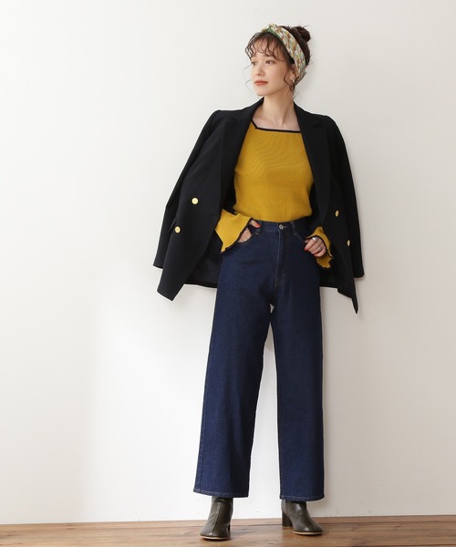 N.（N. Natural Beauty Basic）（エヌエヌナチュラルビューティーベーシック）の「◆スクエアネックフレアスリーブリブニット（ニット/セーター・レディース・ナチュラル/ネイビー/マスタード・MEDIUM）」の6枚目の写真