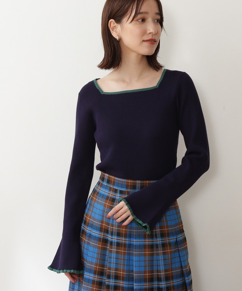 N.（N. Natural Beauty Basic）（エヌエヌナチュラルビューティーベーシック）の「◆スクエアネックフレアスリーブリブニット（ニット/セーター・レディース・ナチュラル/ネイビー/マスタード・MEDIUM）」の8枚目の写真