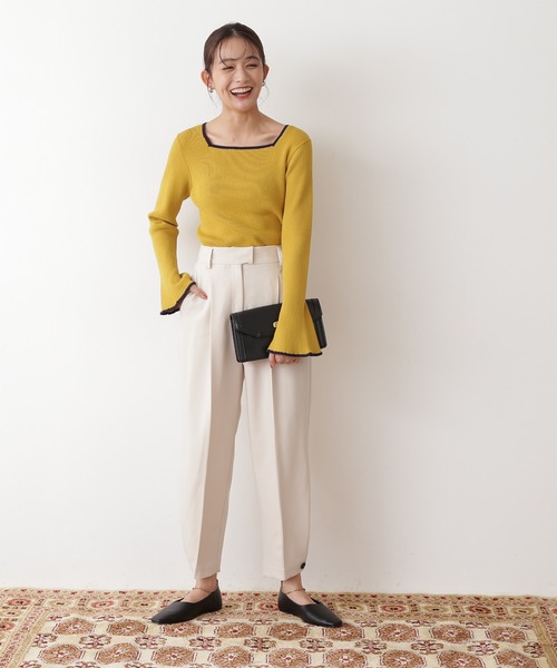 N.（N. Natural Beauty Basic）（エヌエヌナチュラルビューティーベーシック）の「◆スクエアネックフレアスリーブリブニット（ニット/セーター・レディース・ナチュラル/ネイビー/マスタード・MEDIUM）」の12枚目の写真