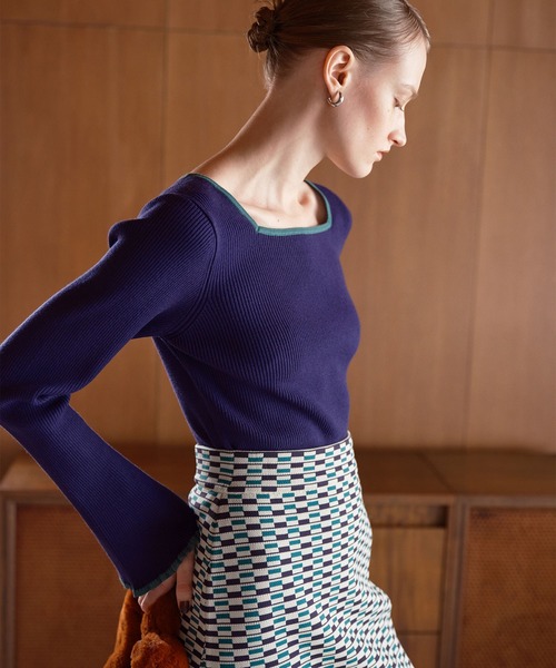 N.（N. Natural Beauty Basic）（エヌエヌナチュラルビューティーベーシック）の「◆スクエアネックフレアスリーブリブニット（ニット/セーター・レディース・ナチュラル/ネイビー/マスタード・MEDIUM）」の14枚目の写真