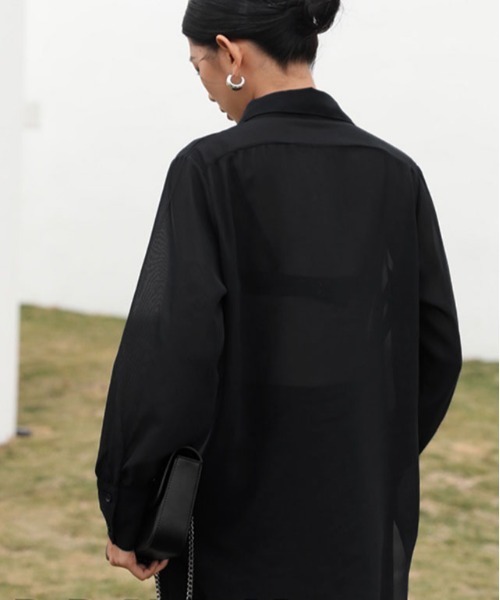 AMELY(エミリー)の「長袖シアーブラウス(シャツ/ブラウス・レディース・ホワイト/ブラック/ブラウン/グリーン/マスタード・フリー)」の4枚目の写真