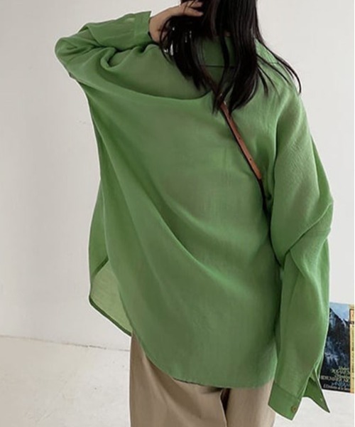 AMELY(エミリー)の「長袖シアーブラウス(シャツ/ブラウス・レディース・ホワイト/ブラック/ブラウン/グリーン/マスタード・フリー)」の9枚目の写真
