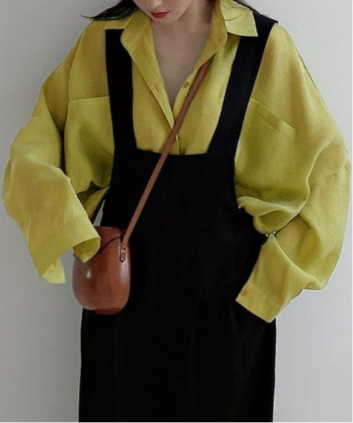 AMELY(エミリー)の「長袖シアーブラウス(シャツ/ブラウス・レディース・ホワイト/ブラック/ブラウン/グリーン/マスタード・フリー)」の10枚目の写真