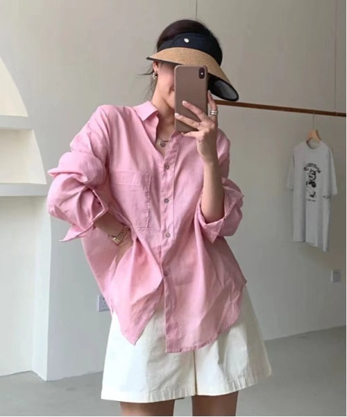 AMELY(エミリー)の「長袖シアーブラウス(シャツ/ブラウス・レディース・ホワイト/ブラック/ブラウン/グリーン/マスタード・フリー)」の11枚目の写真