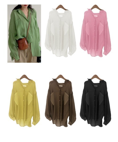 AMELY(エミリー)の「長袖シアーブラウス(シャツ/ブラウス・レディース・ホワイト/ブラック/ブラウン/グリーン/マスタード・フリー)」の12枚目の写真