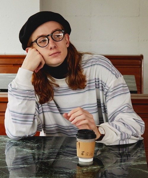 EMMA CLOTHES(エマクローズ)の「オーバーサイズ マルチボーダー ロングスリーブTシャツ EMMA CLOTHES(Tシャツ/カットソー・メンズ・ブラック/アイボリー/グレイッシュブルー/ネイビー/ホワイト系/ワイン/ブラック系/ブルー・M/L)」の21枚目の写真