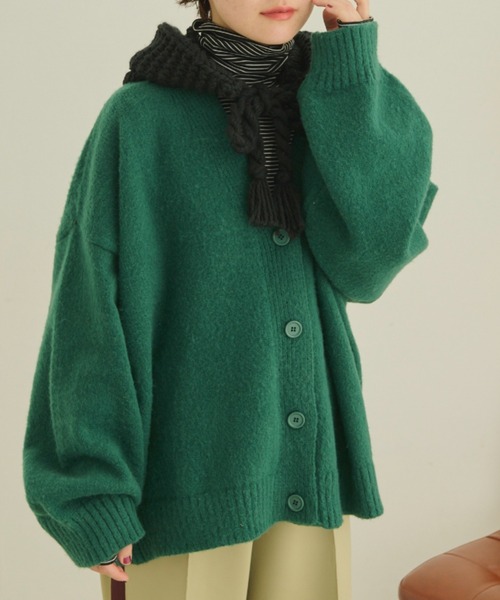 MERLOT（メルロー）の「Vネックカラーカーディガン（カーディガン/ボレロ・レディース・オレンジ/グリーン/ブルー・FREE）」の2枚目の写真