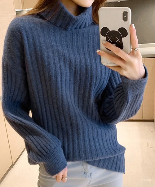 Chaco closet（チャコ クローゼット）の「タートルネックボリュームスリーブリブニットプルオーバー（ニット/セーター・レディース・ブラック/ブルー/ブラウン/ホワイト・FREE）」の4枚目の写真