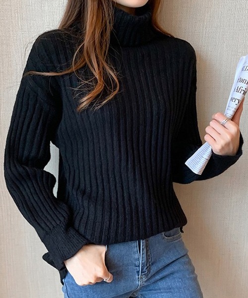 Chaco closet（チャコ クローゼット）の「タートルネックボリュームスリーブリブニットプルオーバー（ニット/セーター・レディース・ブラック/ブルー/ブラウン/ホワイト・FREE）」の3枚目の写真