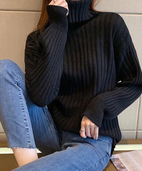 Chaco closet（チャコ クローゼット）の「タートルネックボリュームスリーブリブニットプルオーバー（ニット/セーター・レディース・ブラック/ブルー/ブラウン/ホワイト・FREE）」の7枚目の写真