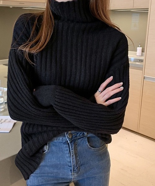 Chaco closet（チャコ クローゼット）の「タートルネックボリュームスリーブリブニットプルオーバー（ニット/セーター・レディース・ブラック/ブルー/ブラウン/ホワイト・FREE）」の9枚目の写真