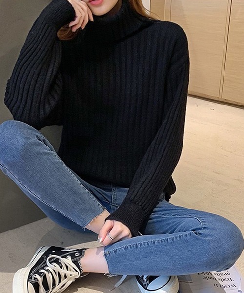 Chaco closet（チャコ クローゼット）の「タートルネックボリュームスリーブリブニットプルオーバー（ニット/セーター・レディース・ブラック/ブルー/ブラウン/ホワイト・FREE）」の10枚目の写真