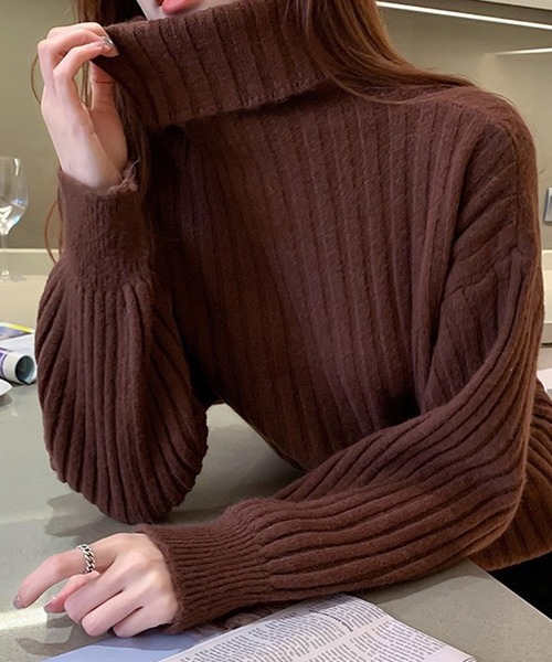 Chaco closet（チャコ クローゼット）の「タートルネックボリュームスリーブリブニットプルオーバー（ニット/セーター・レディース・ブラック/ブルー/ブラウン/ホワイト・FREE）」の13枚目の写真