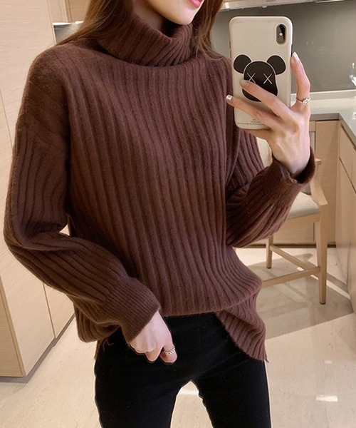 Chaco closet（チャコ クローゼット）の「タートルネックボリュームスリーブリブニットプルオーバー（ニット/セーター・レディース・ブラック/ブルー/ブラウン/ホワイト・FREE）」の15枚目の写真