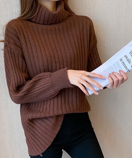 Chaco closet（チャコ クローゼット）の「タートルネックボリュームスリーブリブニットプルオーバー（ニット/セーター・レディース・ブラック/ブルー/ブラウン/ホワイト・FREE）」の12枚目の写真