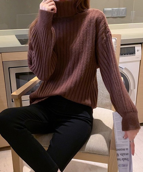 Chaco closet（チャコ クローゼット）の「タートルネックボリュームスリーブリブニットプルオーバー（ニット/セーター・レディース・ブラック/ブルー/ブラウン/ホワイト・FREE）」の16枚目の写真