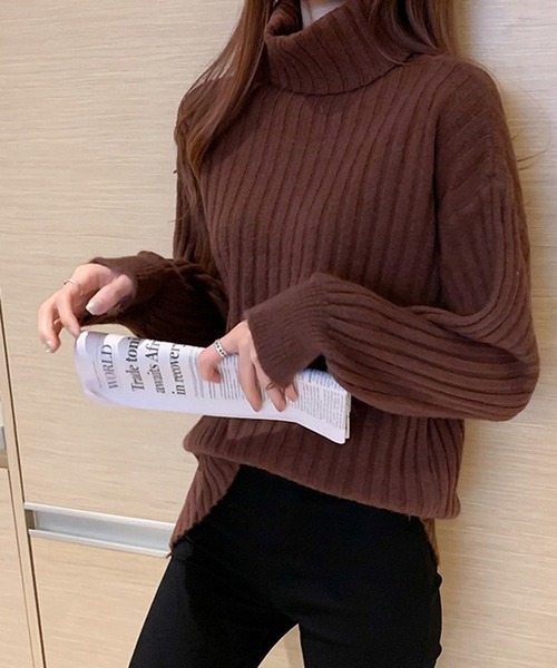 Chaco closet（チャコ クローゼット）の「タートルネックボリュームスリーブリブニットプルオーバー（ニット/セーター・レディース・ブラック/ブルー/ブラウン/ホワイト・FREE）」の17枚目の写真