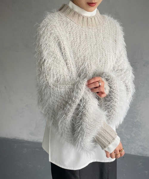 &g'aime（アンジェム）の「【&g’aime】シャギーボリュームニット（ニット/セーター・レディース・チャコールグレー/グレー/グレイッシュベージュ・FREE）」の8枚目の写真