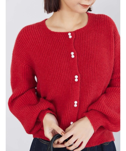 Edit Sheen（エディットシーン）の「ダブルパールボタンボリュームニットカーデ（カーディガン/ボレロ・レディース・ホワイト/ベージュ/ブルー系その他5/レッド・M）」の4枚目の写真