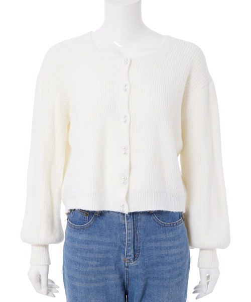 Edit Sheen（エディットシーン）の「ダブルパールボタンボリュームニットカーデ（カーディガン/ボレロ・レディース・ホワイト/ベージュ/ブルー系その他5/レッド・M）」の9枚目の写真