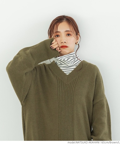 coca(coca)(コカ)の「Vネックニットワンピース(ワンピース・レディース・ネイビー/ブラウン・M/L)」の5枚目の写真