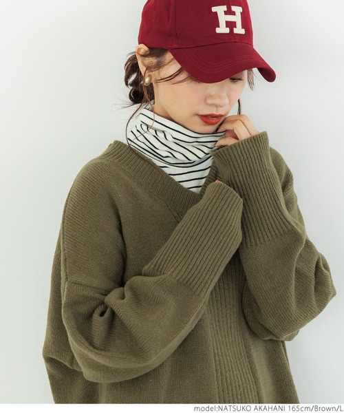 coca(coca)(コカ)の「Vネックニットワンピース(ワンピース・レディース・ネイビー/ブラウン・M/L)」の7枚目の写真