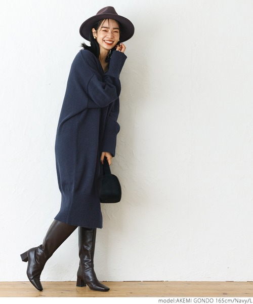 coca(coca)(コカ)の「Vネックニットワンピース(ワンピース・レディース・ネイビー/ブラウン・M/L)」の12枚目の写真