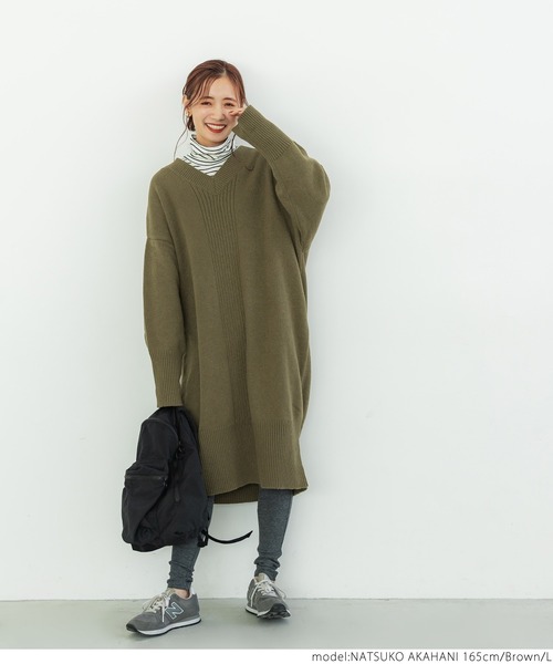 coca(coca)(コカ)の「Vネックニットワンピース(ワンピース・レディース・ネイビー/ブラウン・M/L)」の8枚目の写真