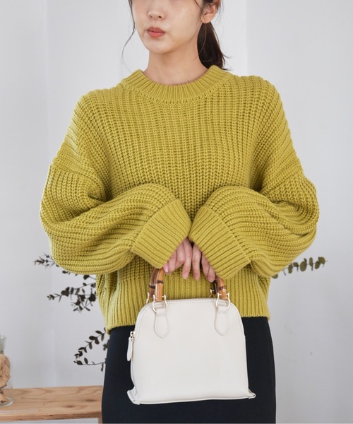 FREE'S MART（フリーズマート）の「◆ショート丈クルーネック畦ニット（ニット/セーター・レディース・イエロー/ホワイト/ブラック・FREE）」の4枚目の写真