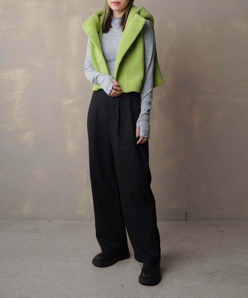 Lull（ルル）の「【Lull / ルル】タックストレートパンツ（スラックス・レディース・アイボリー/ブラウン/グレイッシュベージュ/ブラック・ONESIZE）」の14枚目の写真