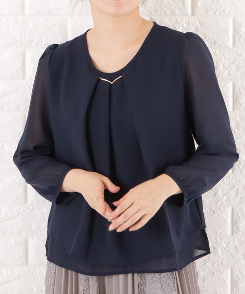 Lace Ladies(レースレディース)の「バーアクセ付きシフォンブラウス(シャツ/ブラウス・レディース・ベージュ/ホワイト/ネイビー/ブラック・L/S/M/XL)」の4枚目の写真